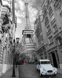 Paris-Red Girl Blue Car Posters
