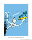 One Fish, Two Fish, Red Fish, Blue Fish (on blue) Poster by Theodor (Dr. Seuss) Geisel