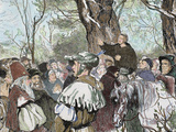 Prisma Archivo - German Reformer, Luther's Preaching to the Crowd in Moera. Colored Engraving from 1882 Fotografická reprodukce