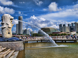 Symbol of Singapore and Downtown Skyline in Fullerton Area, Clarke Quay, Merlion Photographic Print by Bill Bachmann