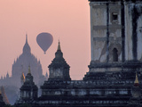 Hot Air Balloon over the Temple Complex of Pagan at Dawn, Burma Photographic Print by Brian McGilloway