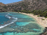 Aerial of Hanauma Bay Reef Snorkelers Near Oahu, Hawaii Photographic Print by Bill Bachmann