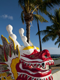 Red Dragon Boat on Waikiki Beach, Honolulu, Hawaii, Usa Photographic Print by Bill Bachmann