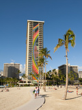 Lake and Skyline of Rainbow Tower of Hilton's Waikiki Village in Waikiki Beach, Honolulu, Hawaii Photographic Print by Bill Bachmann