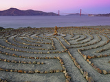 Lands End Labyrinth at Dusk with the Golden Gate Bridge, San Francisco, California Photographic Print by Jim Goldstein