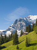 Jungfrau Massif and Swiss Chalet Near Murren, Jungfrau Region, Switzerland Photographie par Michael DeFreitas