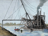 Construction of the Panama Canal. Works in the Estuary of the Rio Grande. Colored Engraving, 1886 Photographic Print by Prisma Archivo 