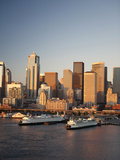 Aerial View of Ferrys on Elliott Bay and Downtown Seattle, Washington, Usa Photographic Print by Greg Probst