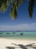 Thai Longboats Along the Coast of Phi Phi Don Island, Phuket, Andaman Sea, Thailand Photographic Print by Cindy Miller Hopkins