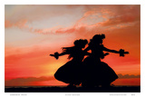 Hula Sisters: Hawaiian Hula Dancers at Sunset Print by Randy Jay Braun