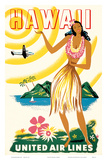 United Air Lines: Hawaii - Only Hours Away, c.1950s Poster