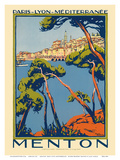 Menton, Paris - Lyon - Méditerrenée: France Railway Company, c.1920s Kunstdrucke von Roger Broders