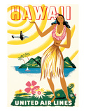 United Air Lines: Hawaii - Only Hours Away, c.1950s Giclée-tryk