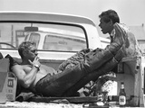 Actor Steve McQueen and Stuntman Bud Ekins During the Mojave Desert Motorcycle Race, May 1963 Premium Photographic Print by John Dominis
