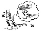 A man sitting at a desk imagines himself sitting at the same desk with a n… - New Yorker Cartoon Premium Giclee Print by Drew Dernavich