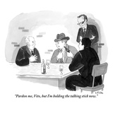 "Pardon me, Vito, but I'm holding the talking stick now." - New Yorker Cartoon Premium Giclee Print by Emily Flake