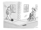 A man with a bowling ball on a leash and a woman with bowling pins on a l… - New Yorker Cartoon Premium Giclee Print by Zachary Kanin