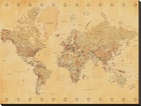 World Map-Vintage Style Kunstdruk op gespannen doek