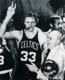 Larry Bird Boston Celtics Cigar Celebration with Red Auerbach  Black and White Photo