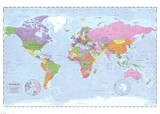 World Map (Political, Time Zones) Kunstdrucke
