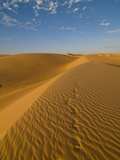 Footsteps in Sand Dunes at Sunset, Near Chinguetti, Mauritania, Africa Photographic Print by Michael Runkel