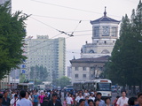 Busy Street in Front of the Pyongyang Railway Station, Pyongyang, North Korea, Asia Photographic Print by Michael Runkel