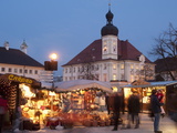 Christmas Market (Christkindlmarkt) Stalls and Town Hall, Kapellplatz, Bavaria Photographic Print by Richard Nebesky