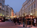 Stalls and People at Christmas Market, Stadtplatz, Steyr, Oberosterreich (Upper Austria) Photographic Print by Richard Nebesky