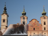 Towers of Baroque Michaelerkirche Church Dating From 1635, at Sunset, Michaelerplatz, Austria Photographic Print by Richard Nebesky