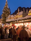 Christmas Market With Decorated Stall, People and Christmas Tree, Annaberg-Bucholz, Germany Photographic Print by Richard Nebesky