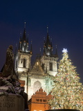 Christmas Tree, Gothic Tyn Church and Statue of Jan Hus, Old Town Square, Stare Mesto, Prague Photographic Print by Richard Nebesky