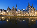 Night Time Reflection of Waterfront Town Houses, Ghent, Flanders, Belgium, Europe Photographic Print by Christian Kober