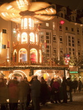 Hot Wine (Gluhwein) Stall With Nativity Scene on Roof at Christmas Market, Dresden, Germany Photographic Print by Richard Nebesky