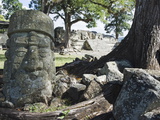 Sculpted Head Stone at Mayan Archeological Site, Copan Ruins, UNESCO World Heritage Site, Honduras Photographic Print by Christian Kober