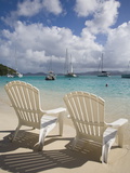 Two Empty Beach Chairs on Sandy Beach on the Island of Jost Van Dyck in the British Virgin Islands Photographic Print by Donald Nausbaum