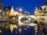 Reflection of Arched Bridge and Waterfront Town Houses, Ghent, Flanders, Belgium, Europe Photographic Print by Christian Kober