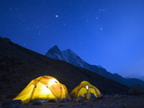 Illuminated Tents at Island Peak Base Camp, Sagarmatha National Park, Himalayas Photographic Print by Christian Kober