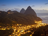 The Pitons and Soufriere at Night, St. Lucia, Windward Islands, West Indies, Caribbean Photographie par Donald Nausbaum