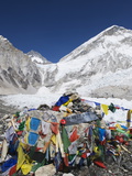 Prayer Flags at the Everest Base Camp Sign, Sagarmatha National Park, Himalayas Photographic Print by Christian Kober