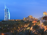 Burj Al Arab Viewed From the Madinat Jumeirah Hotel at Dusk, Jumeirah Beach, Dubai, Uae Photographic Print