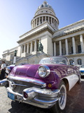 Restored Classic American Car Parked Outside the Capitilio, Havana, Cuba Photographic Print by Lee Frost