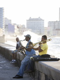 Musicians on the Malecon Playing Saxaphone and Trombone, Havana, Cuba Photographic Print