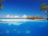 Swimming Pool, Palms and Beach Huts, Maldives, Indian Ocean, Asia Photographic Print by Sakis Papadopoulos