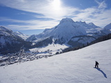 Snow-Boarder on Piste at Lech Near St. Anton Am Arlberg in Winter Snow, Austrian Alps Photographie