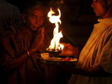 Priest and Devotee Performing Aarti, Haridwar, Uttarakhand, India, Asia Photographic Print