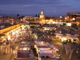 View Over Djemaa El Fna at Dusk With Foodstalls and Crowds of People, Marrakech, Morocco Photographic Print