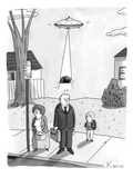 A man has his toupee abducted by aliens traveling in a spacecraft while wa… - New Yorker Cartoon Premium Giclee Print by Zachary Kanin