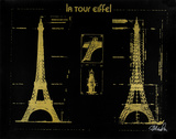 La Tour Eiffel : or sur fond noir Sérigraphie par Kyle & Courtney Harmon