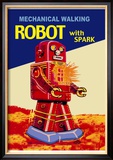 Mechanical Walking Red Robot with Spark Posters
