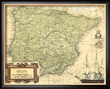 Spain Map Framed Giclee Print by Vision Studio 
